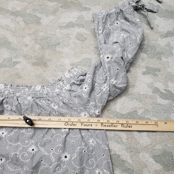 Rock & Roll Cowgirl Top Womens Large Blue Off Shoulder Long Sleeve - Picture 7 of 9